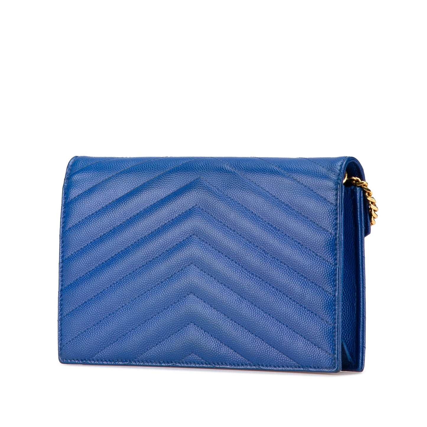 Saint Laurent Grain De Poudre Matelasse Chevron Monogram Chain Wallet Blue