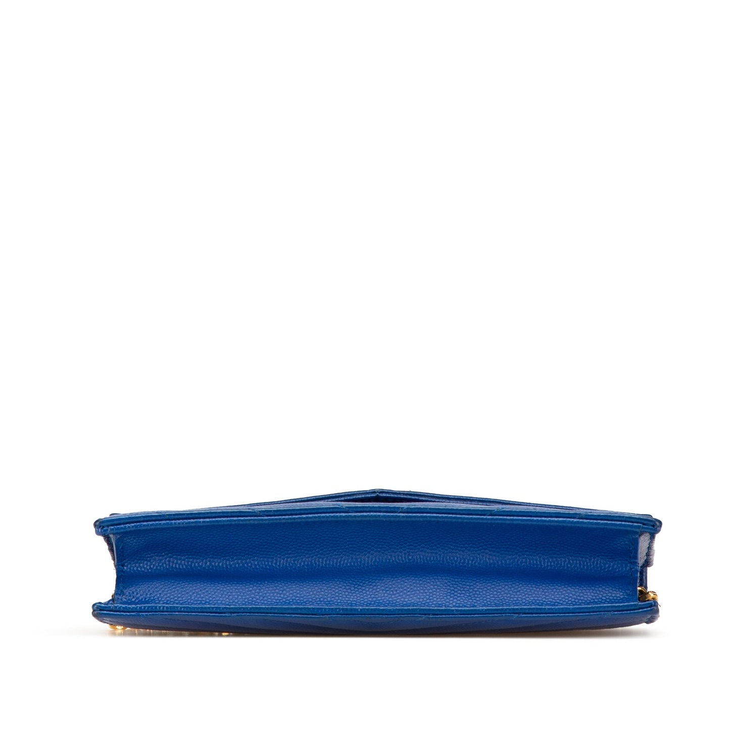 Saint Laurent Grain De Poudre Matelasse Chevron Monogram Chain Wallet Blue
