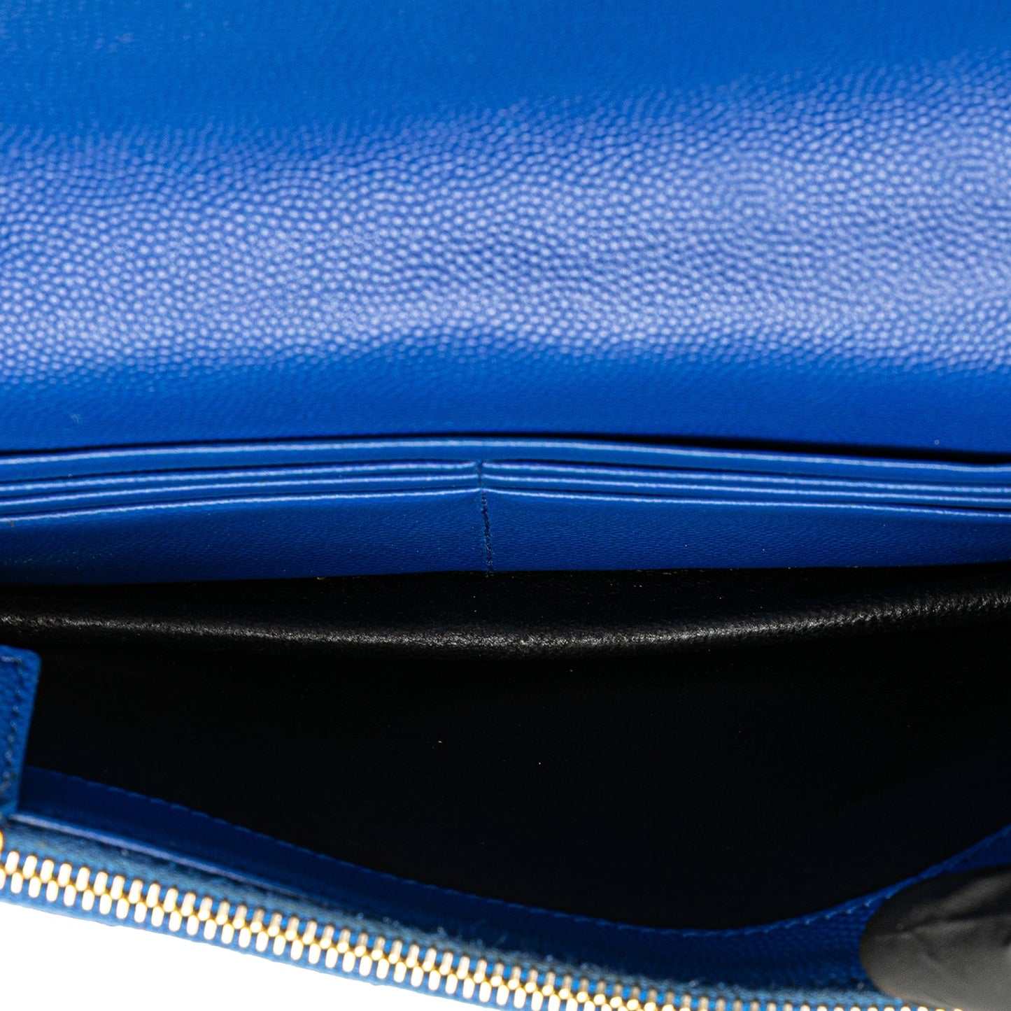 Saint Laurent Grain De Poudre Matelasse Chevron Monogram Chain Wallet Blue