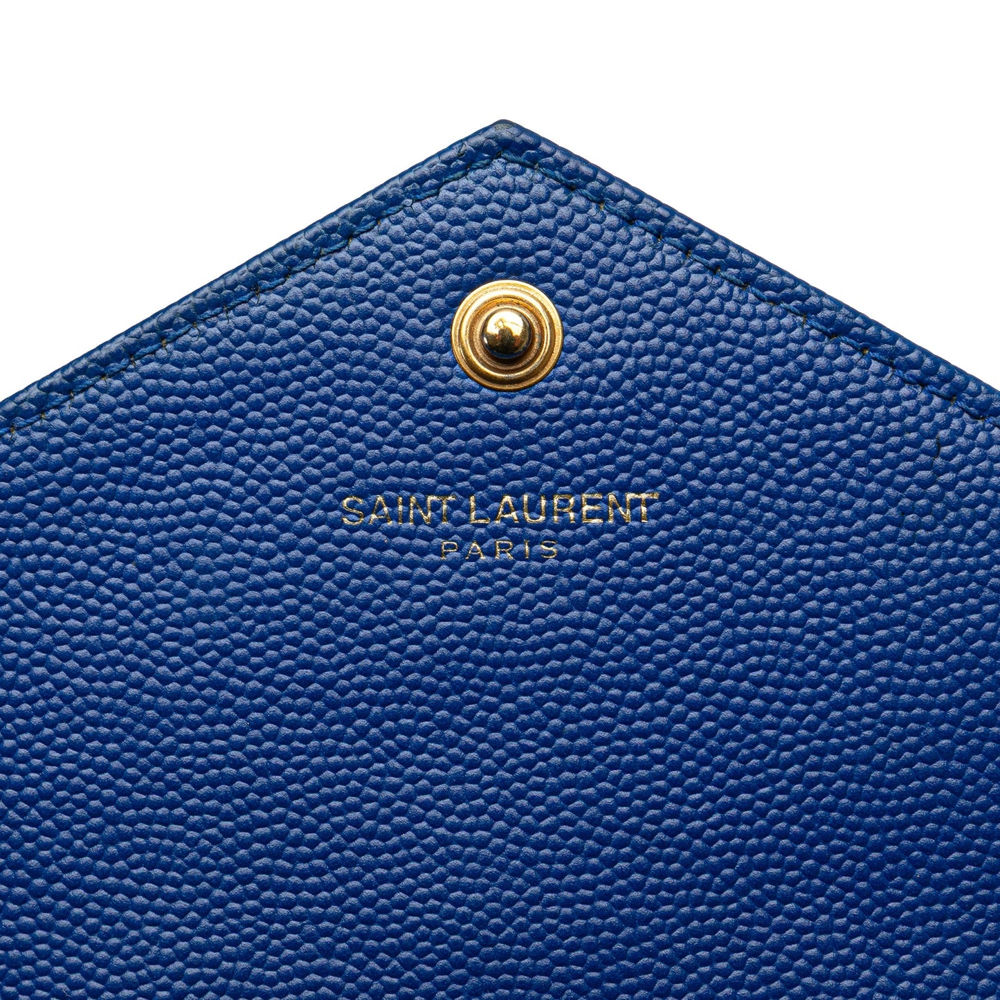 Saint Laurent Grain De Poudre Matelasse Chevron Monogram Chain Wallet Blue