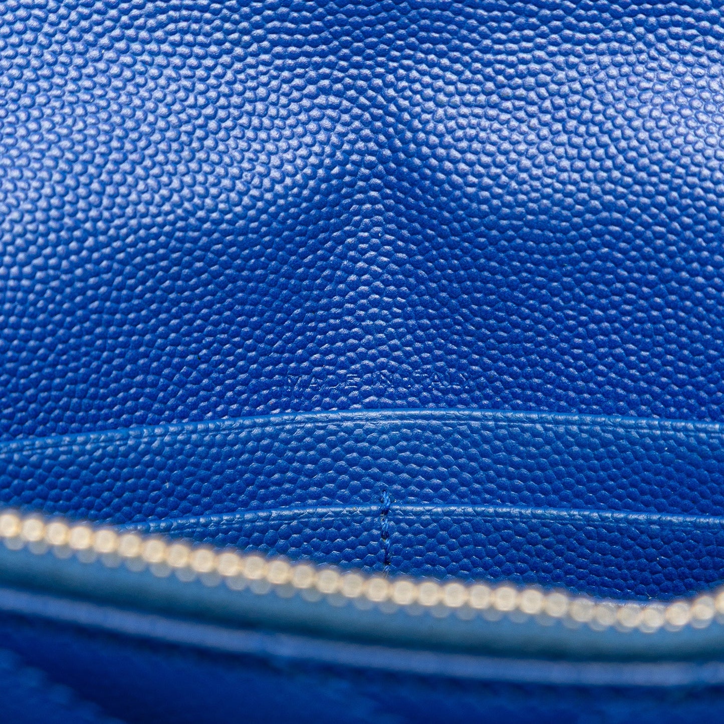 Saint Laurent Grain De Poudre Matelasse Chevron Monogram Chain Wallet Blue