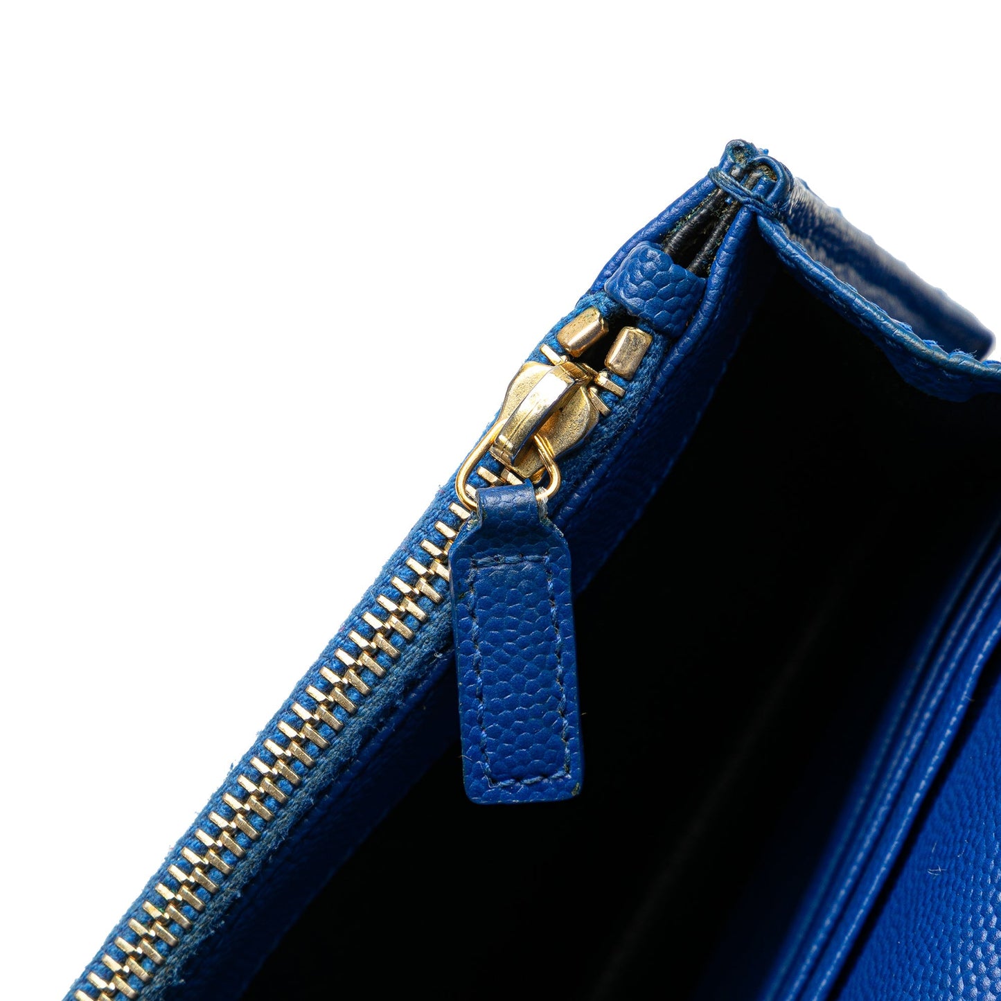 Saint Laurent Grain De Poudre Matelasse Chevron Monogram Chain Wallet Blue