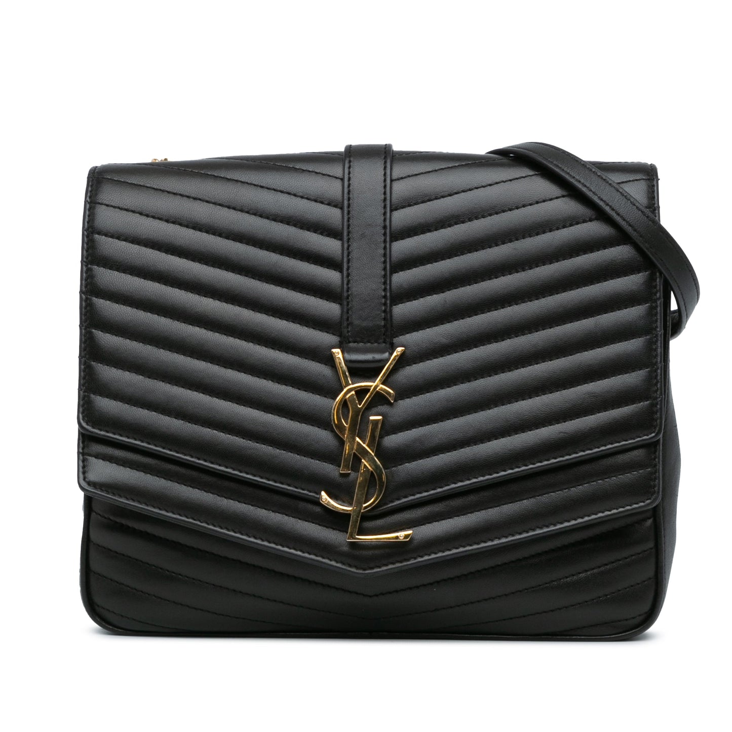 Saint Laurent Medium Lambskin Chevron Monogram Sulpice Bag Black