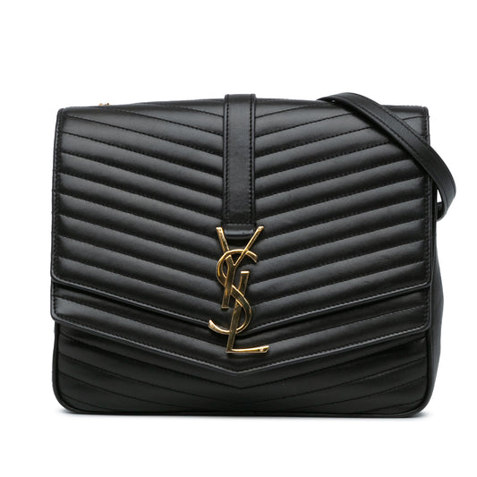 Saint Laurent Medium Lambskin Chevron Monogram Sulpice Bag Black