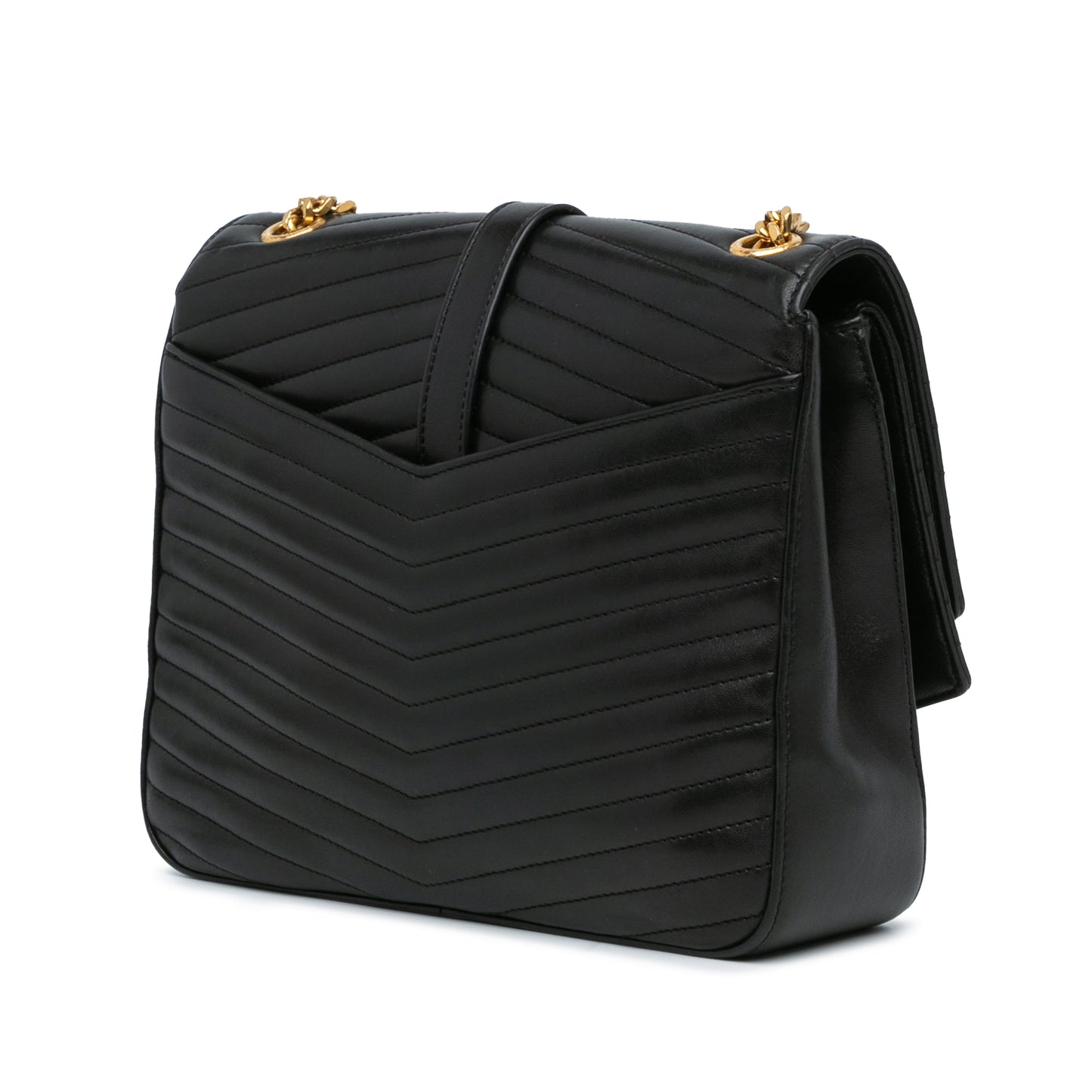 Saint Laurent Medium Lambskin Chevron Monogram Sulpice Bag Black