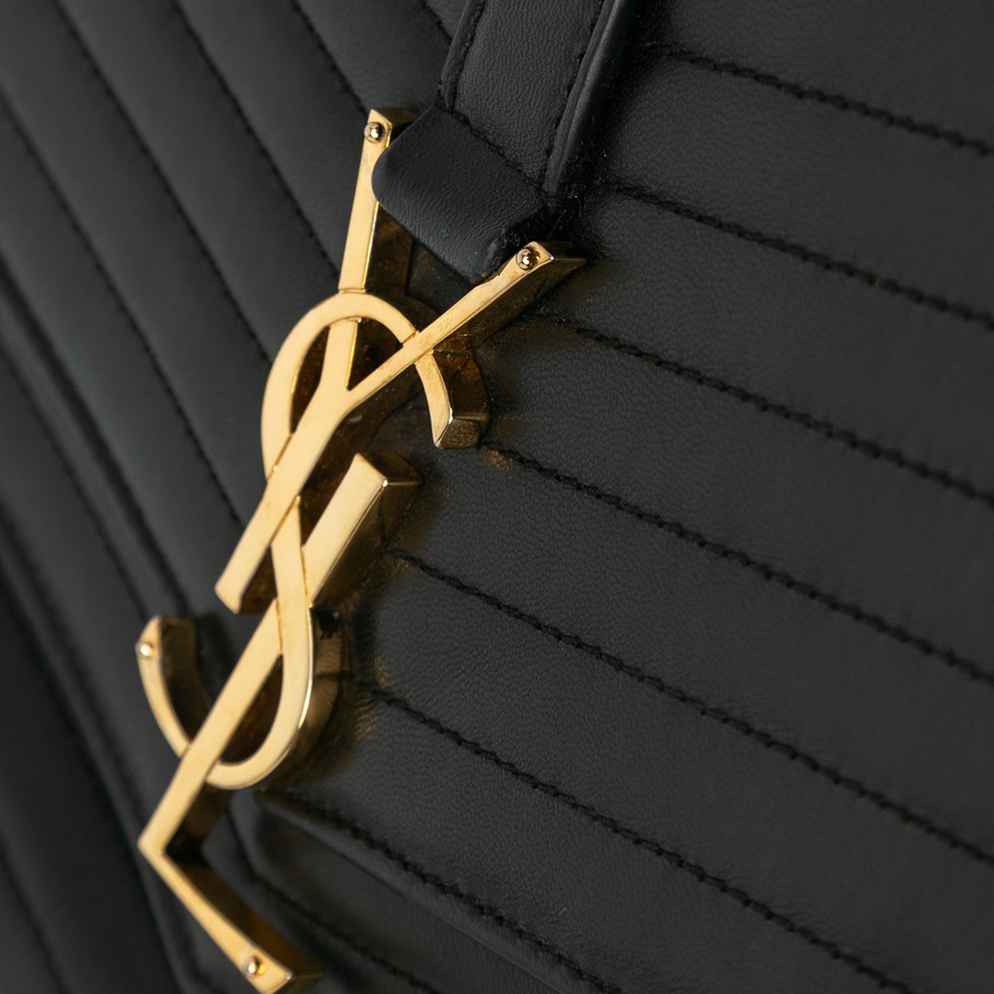 Saint Laurent Medium Lambskin Chevron Monogram Sulpice Bag Black