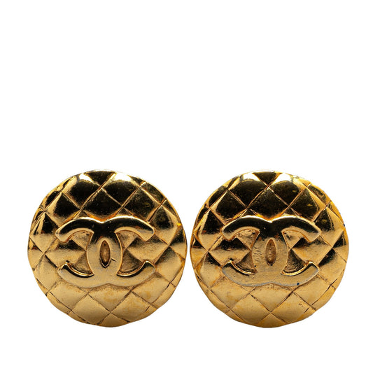 Chanel Gold Plated CC Quilted Clip On Earrings Gold