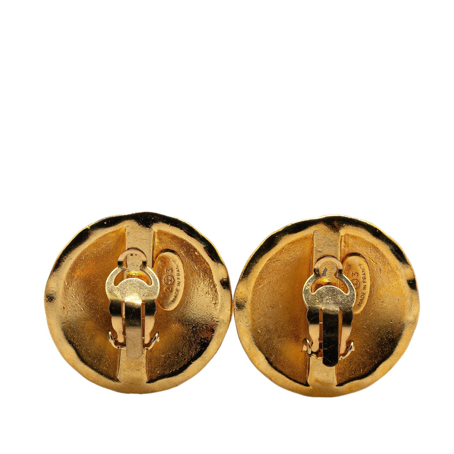 Chanel Gold Plated CC Quilted Clip On Earrings Gold