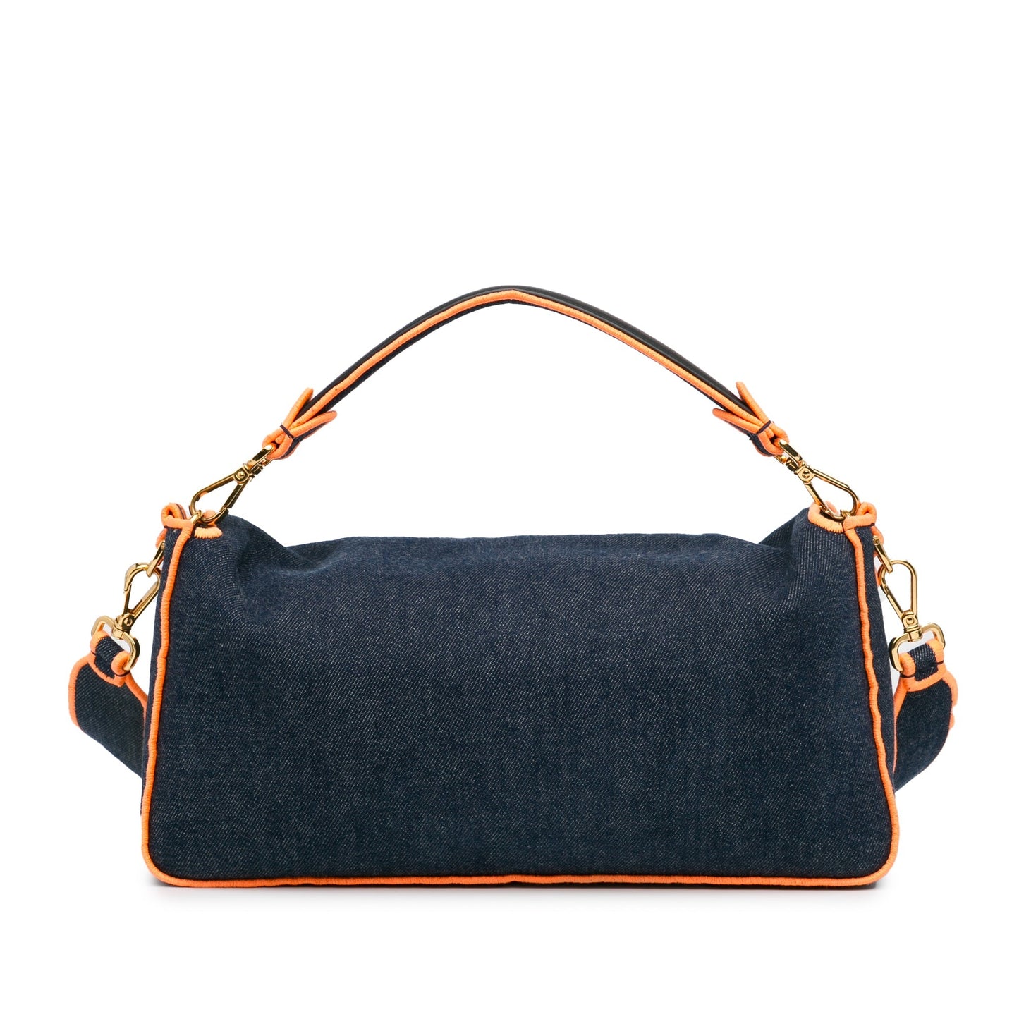 Fendi Large Denim Baguette Satchel Blue