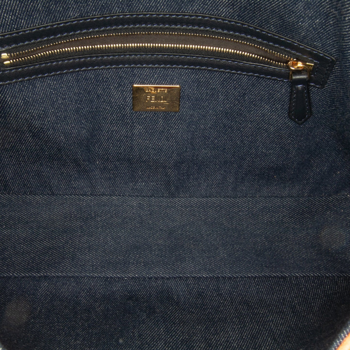 Fendi Large Denim Baguette Satchel Blue