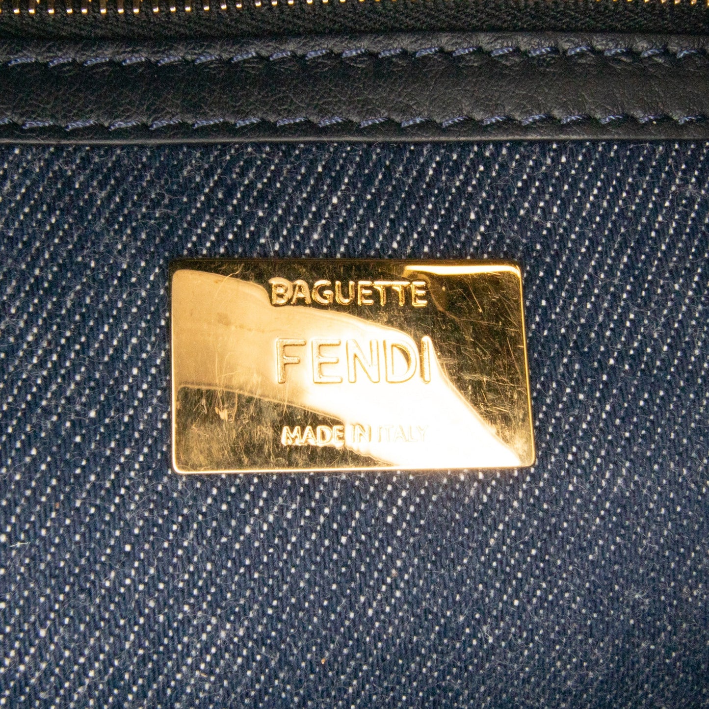 Fendi Large Denim Baguette Satchel Blue