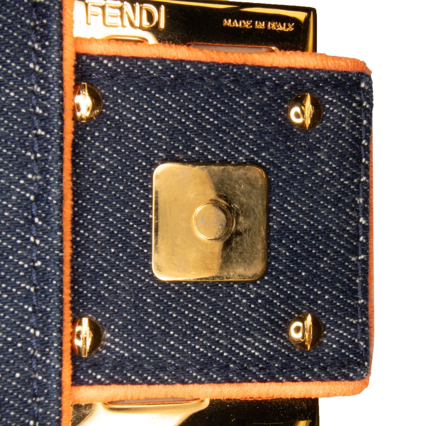 Fendi Large Denim Baguette Satchel Blue