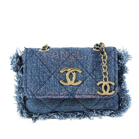 Chanel Mini Denim Mood Clutch with Chain Blue