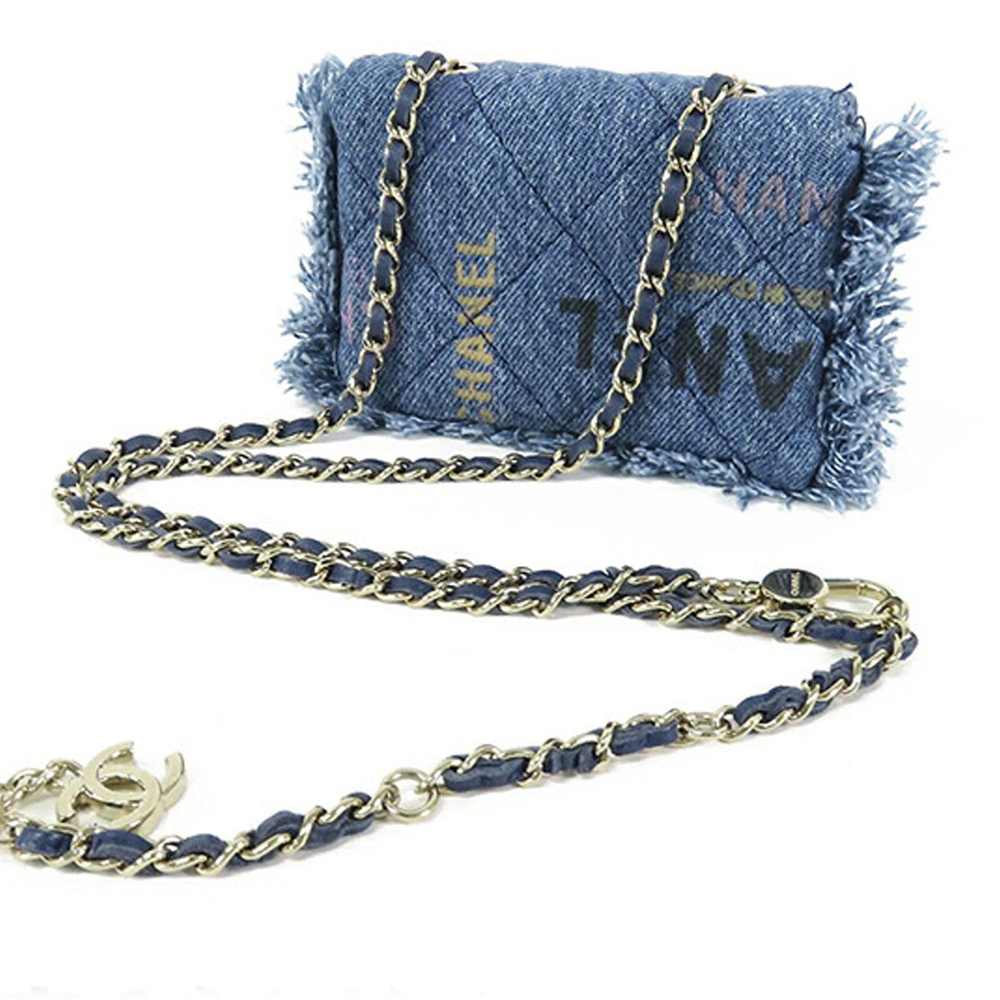 Chanel Mini Denim Mood Clutch with Chain Blue