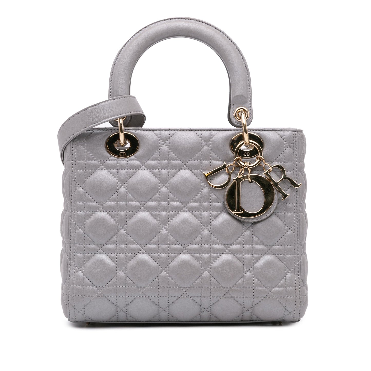 Dior Medium Pearlescent Lambskin Cannage Lady Dior Gray