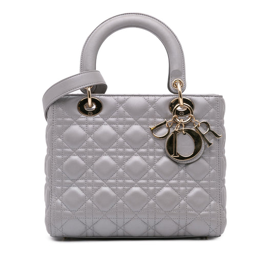 Dior Medium Pearlescent Lambskin Cannage Lady Dior Gray