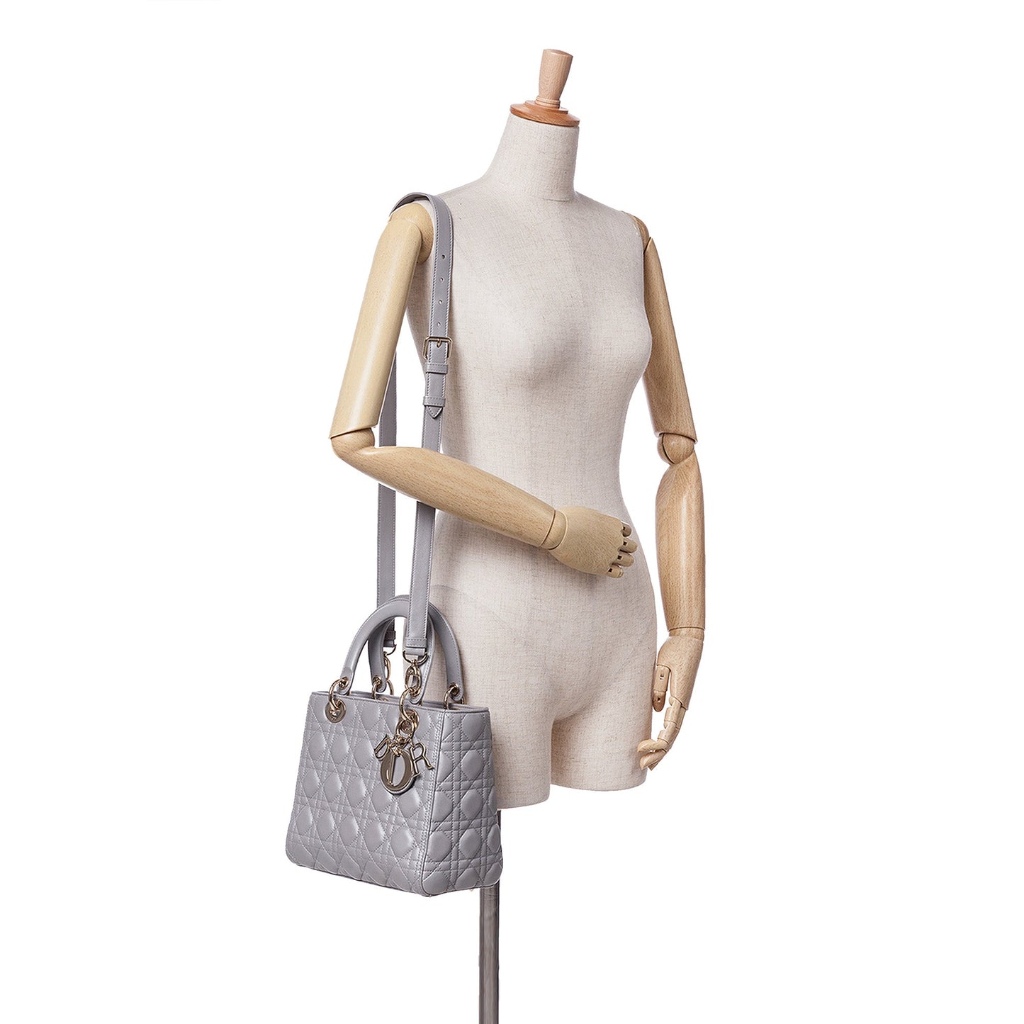 Dior Medium Pearlescent Lambskin Cannage Lady Dior Gray