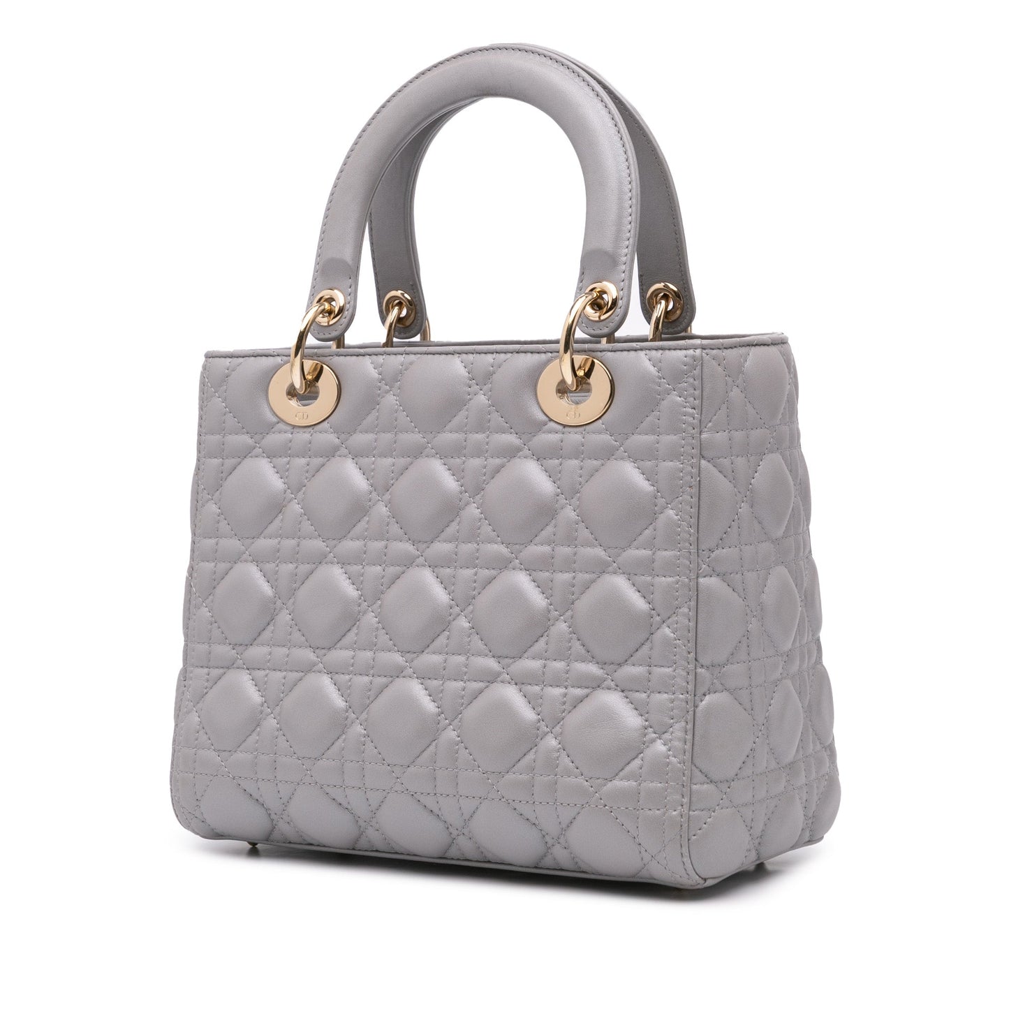 Dior Medium Pearlescent Lambskin Cannage Lady Dior Gray