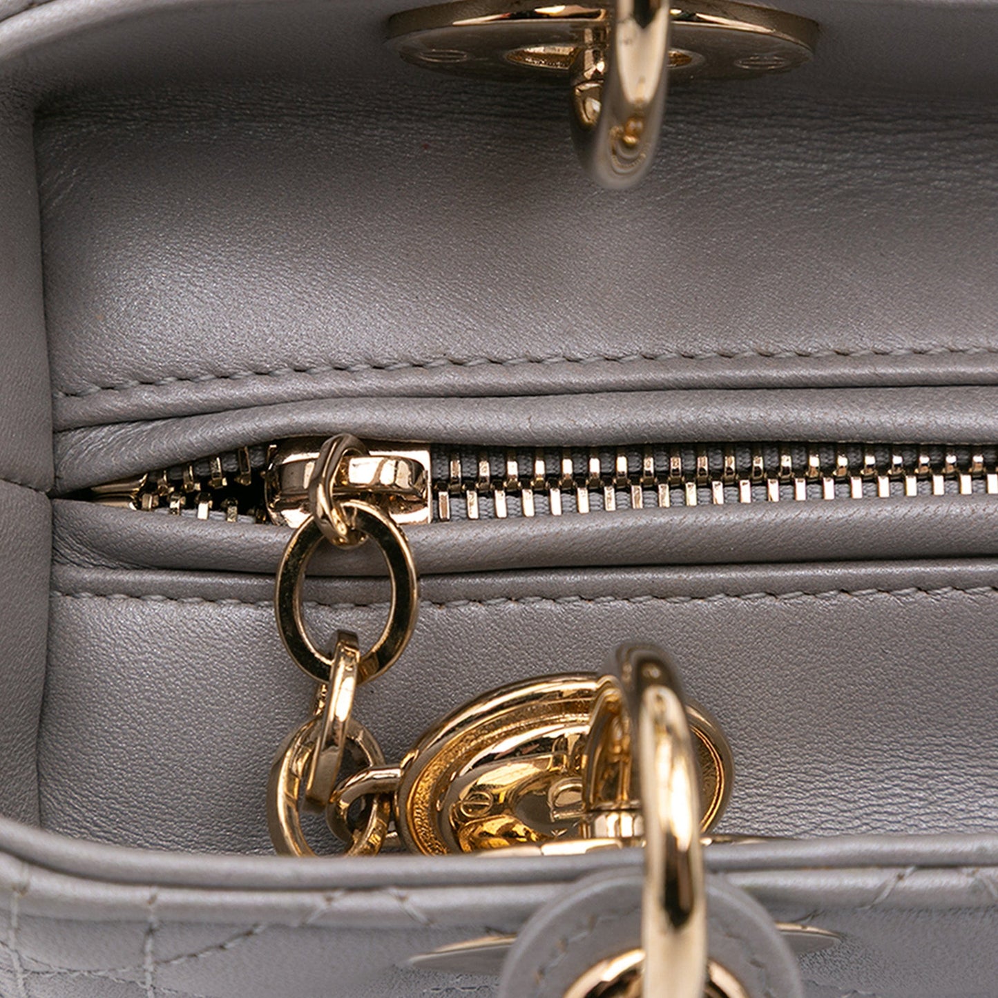 Dior Medium Pearlescent Lambskin Cannage Lady Dior Gray