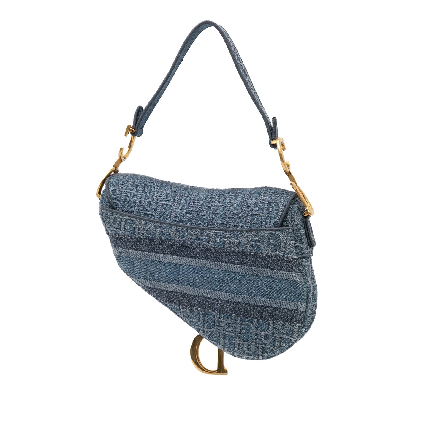 Dior Oblique Embroidered Denim Saddle Bag Blue