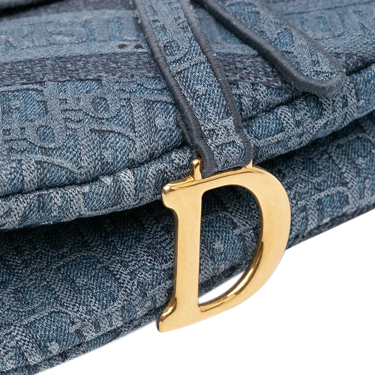 Dior Oblique Embroidered Denim Saddle Bag Blue