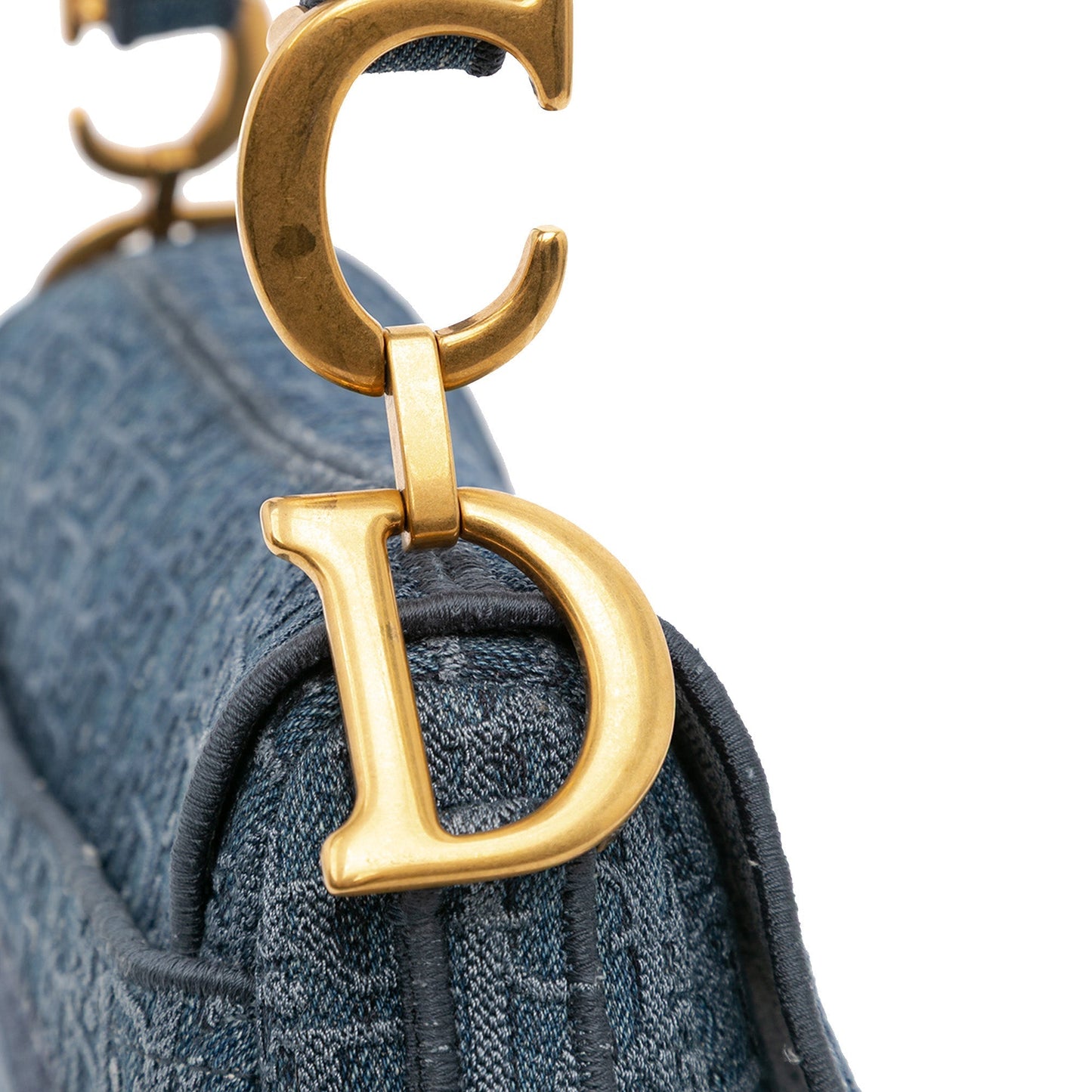 Dior Oblique Embroidered Denim Saddle Bag Blue