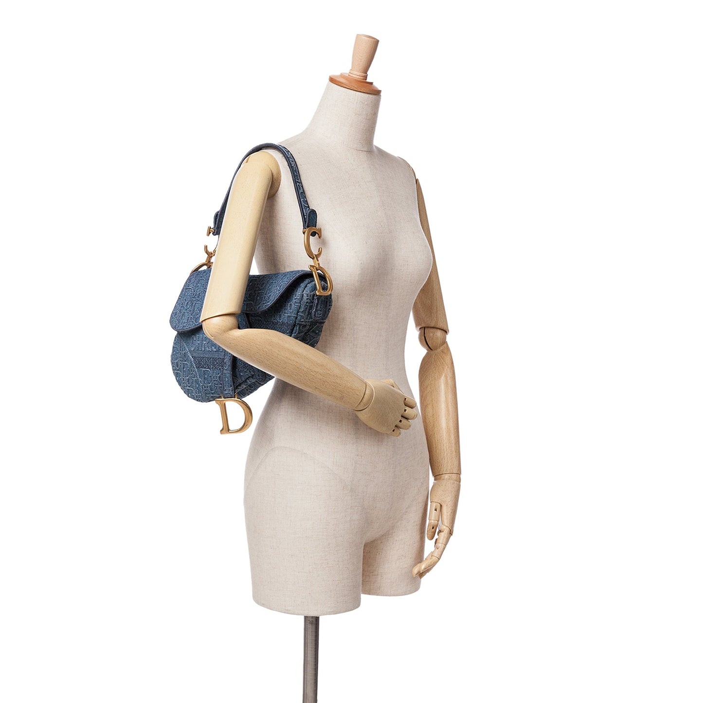 Dior Oblique Embroidered Denim Saddle Bag Blue