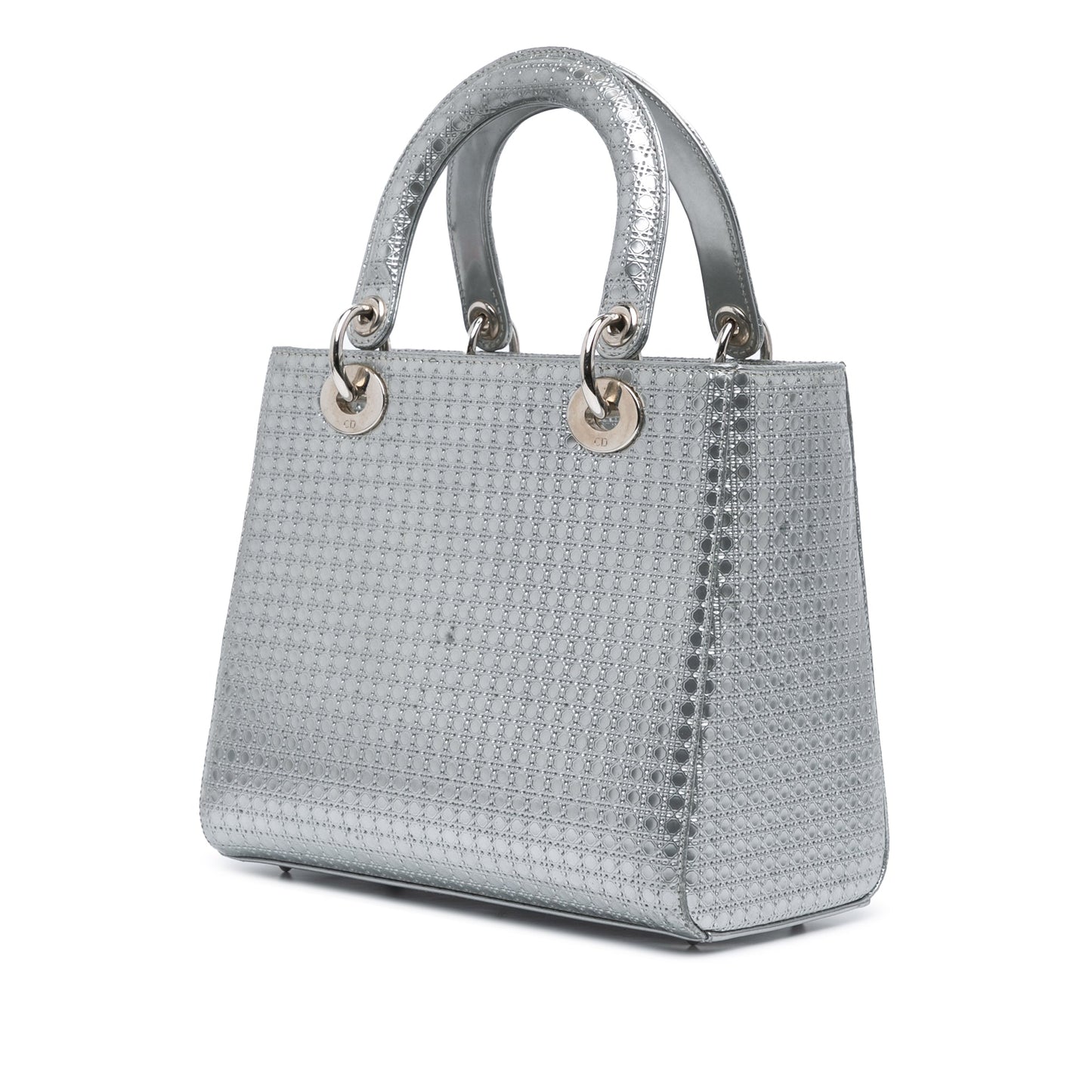 Dior Medium Metallic Patent Microcannage Lady Dior Silver
