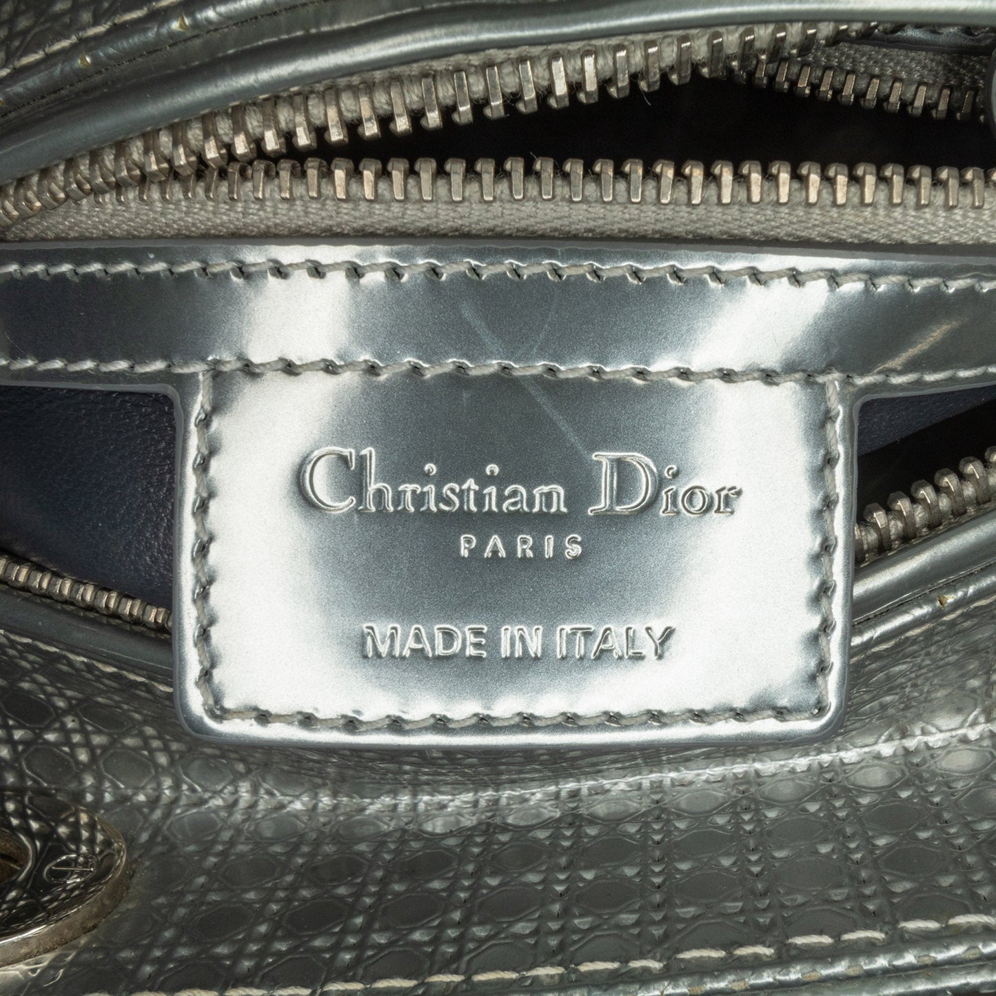 Dior Medium Metallic Patent Microcannage Lady Dior Silver