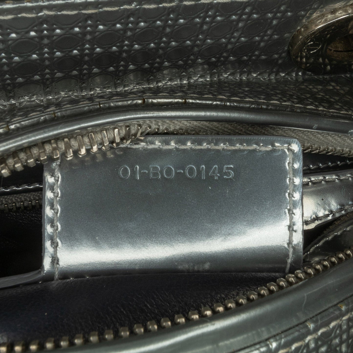 Dior Medium Metallic Patent Microcannage Lady Dior Silver