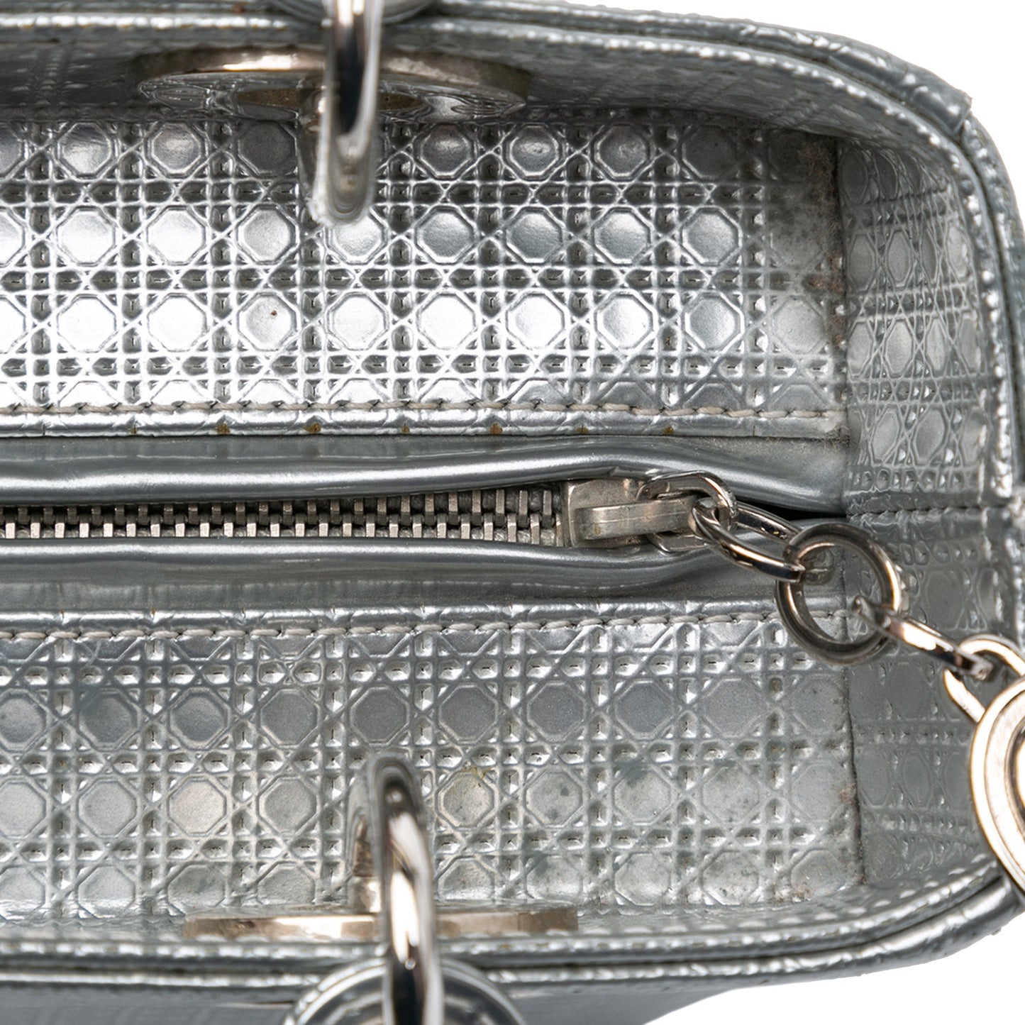 Dior Medium Metallic Patent Microcannage Lady Dior Silver