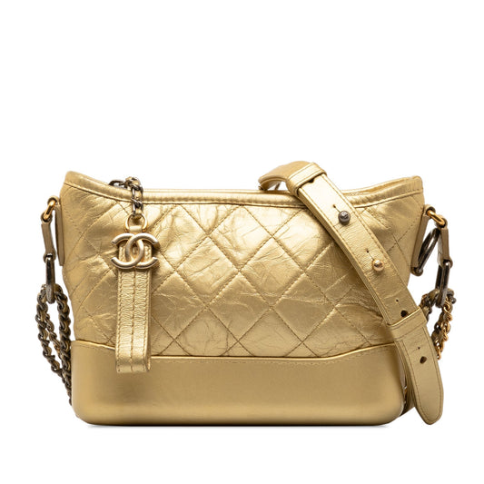 Chanel Small Metallic Lambskin Gabrielle Crossbody Gold