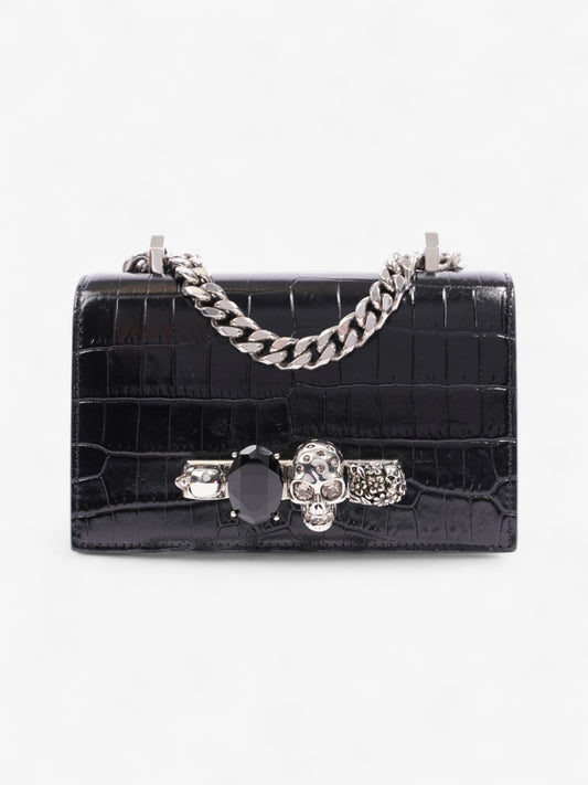 Alexander McQueen Jewel Knuckleduster Crossbody Bag Black Crocodile Leather