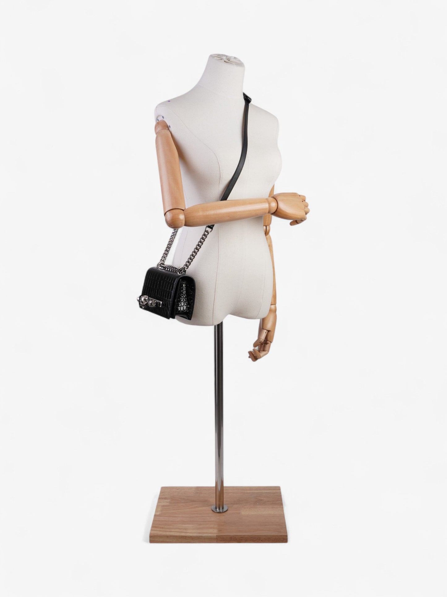 Alexander McQueen Jewel Knuckleduster Crossbody Bag Black Crocodile Leather