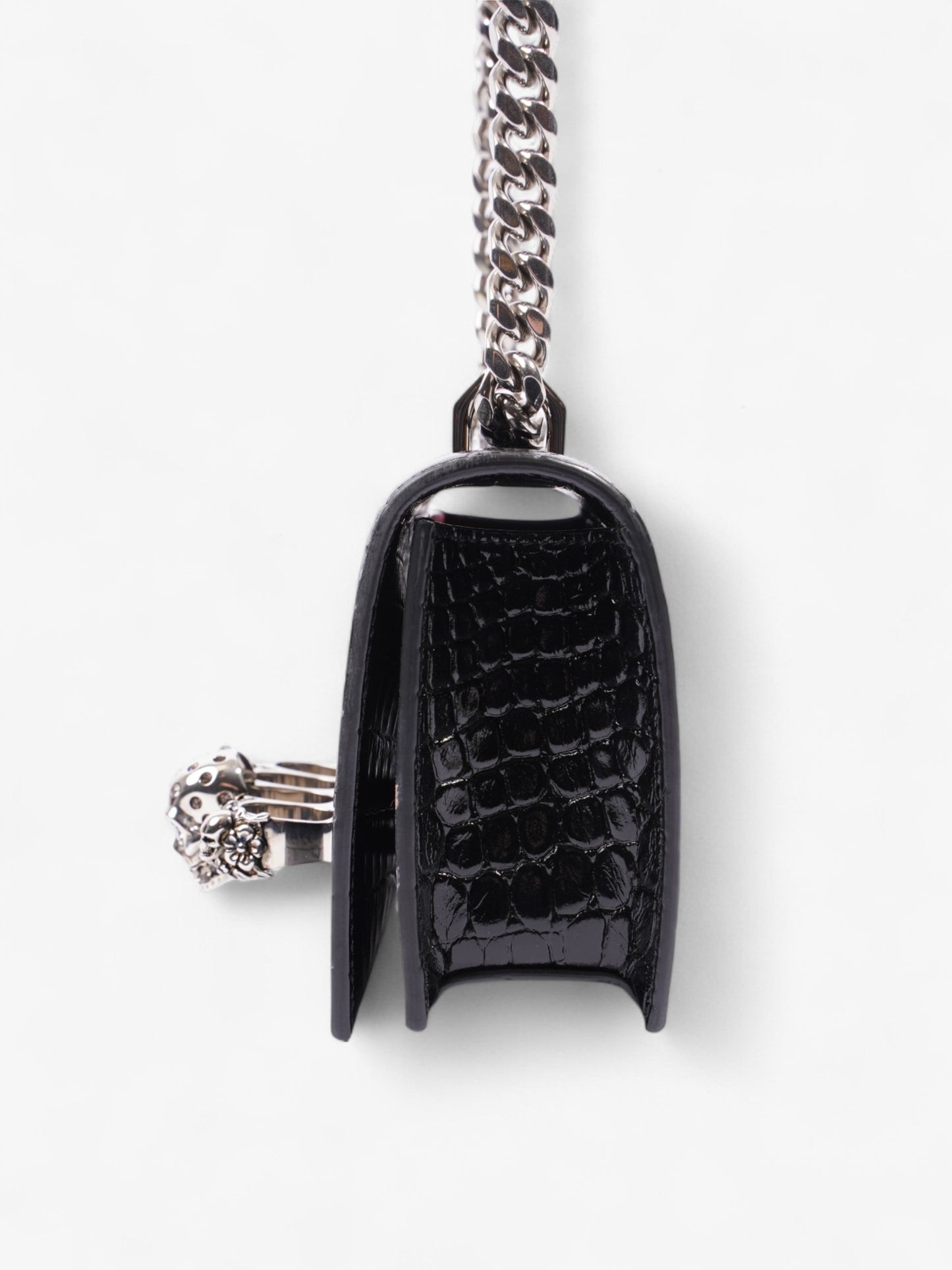 Alexander McQueen Jewel Knuckleduster Crossbody Bag Black Crocodile Leather