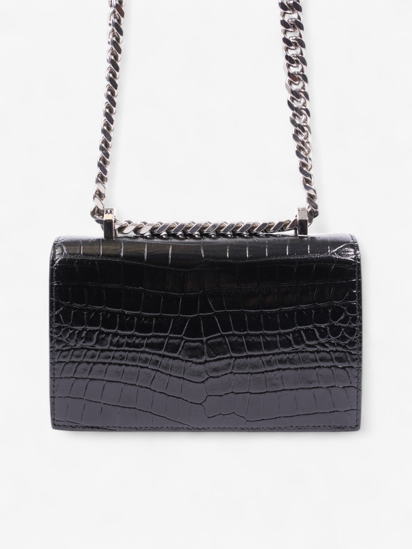 Alexander McQueen Jewel Knuckleduster Crossbody Bag Black Crocodile Leather
