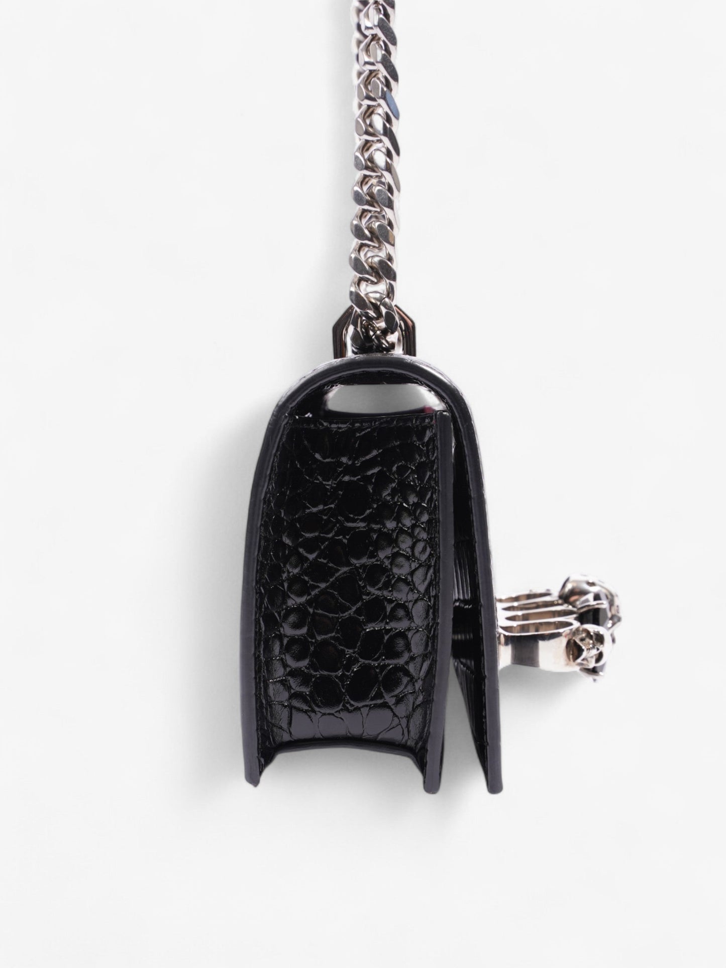 Alexander McQueen Jewel Knuckleduster Crossbody Bag Black Crocodile Leather
