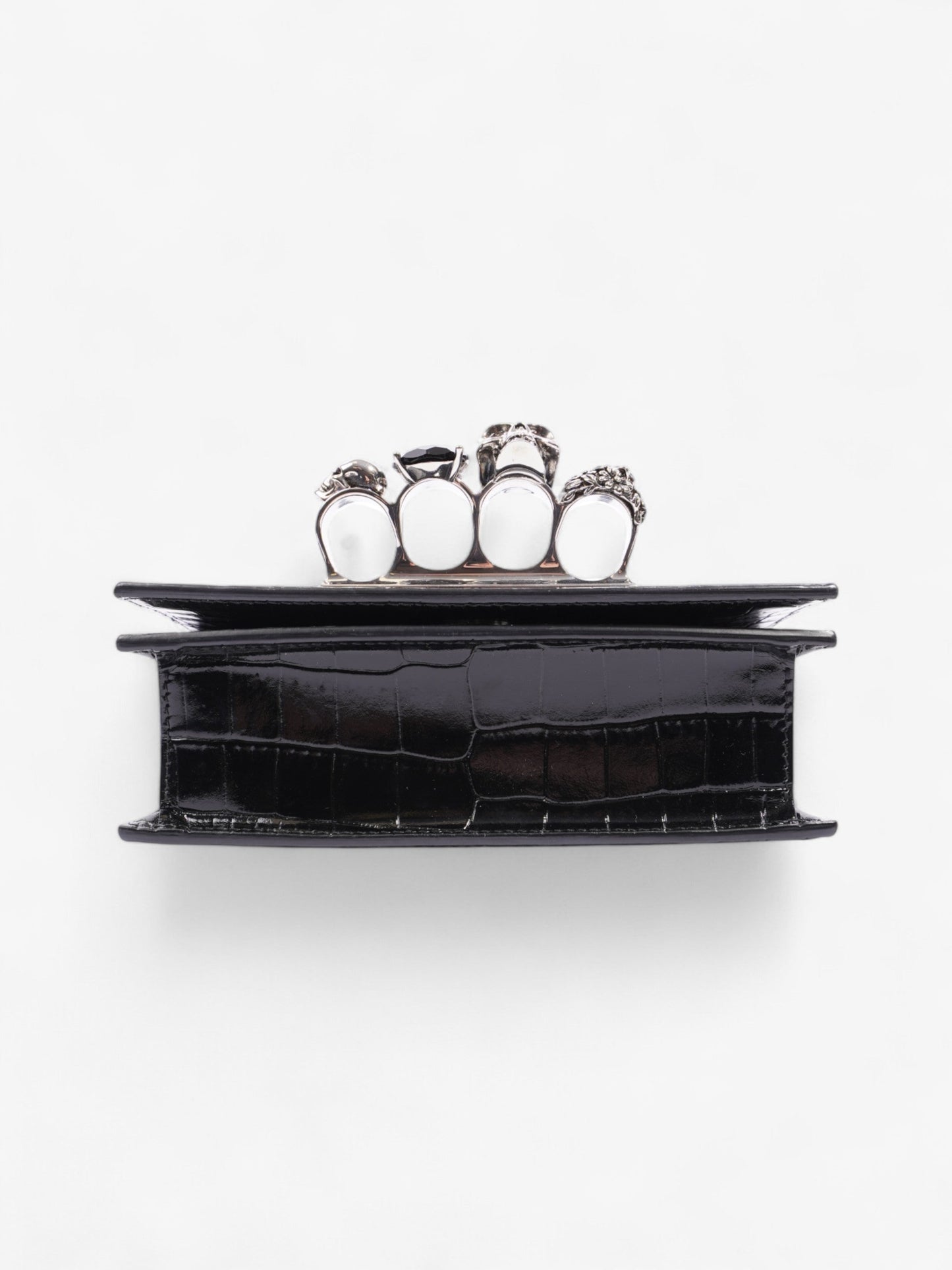 Alexander McQueen Jewel Knuckleduster Crossbody Bag Black Crocodile Leather