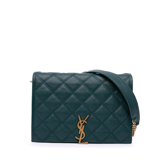 Saint Laurent Small Quilted Lambskin Becky Chain Shoulder Bag Green