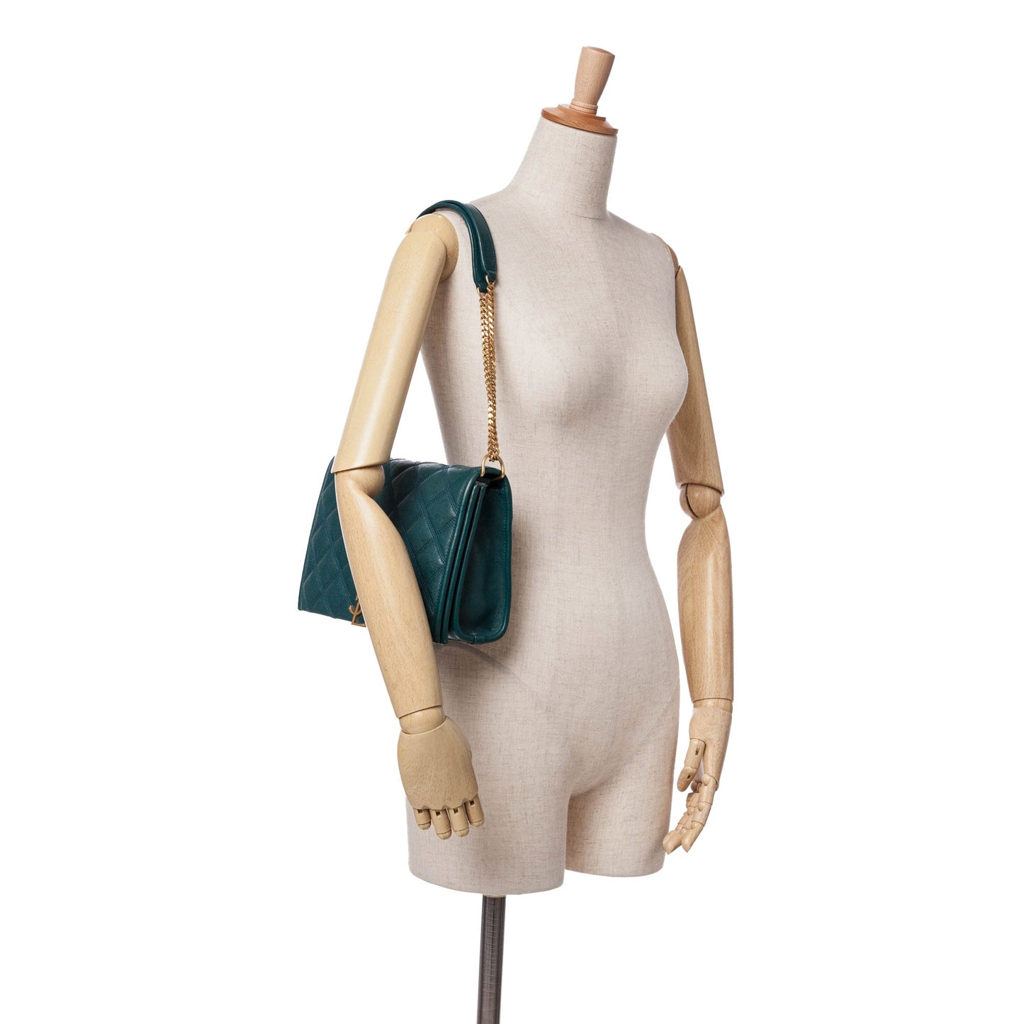 Saint Laurent Small Quilted Lambskin Becky Chain Shoulder Bag Green