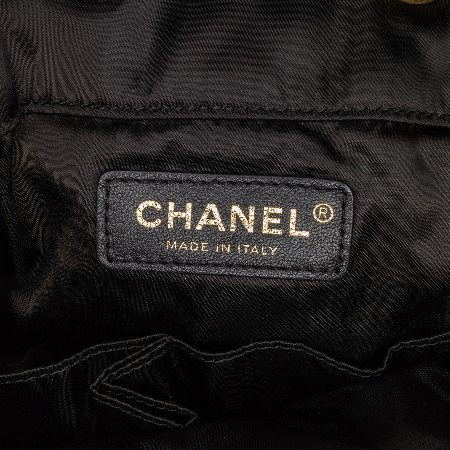 Chanel Quilted Nylon Crystal CC Drawstring Sling Bag Black
