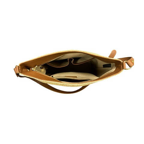 Valencia Shoulder Bag - Cognac Leather and Camel Raffia