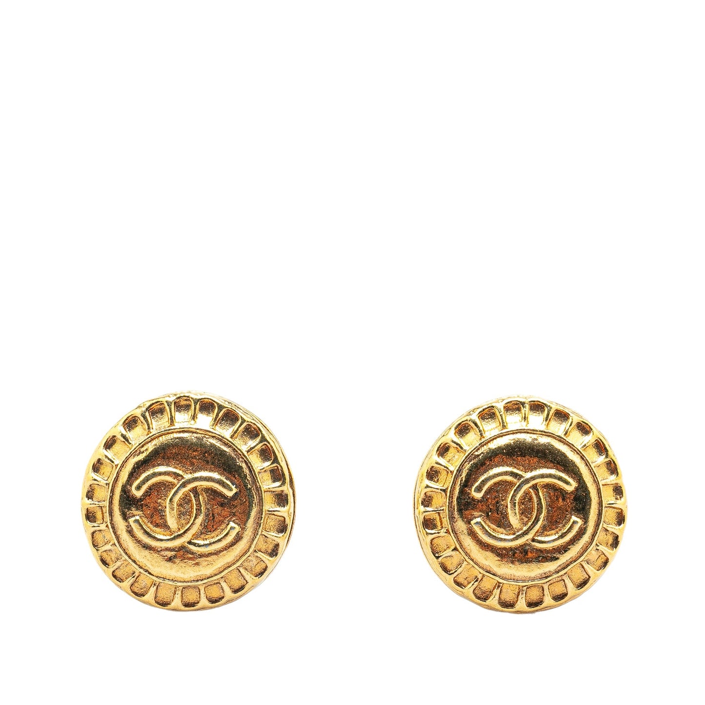Chanel Gold Plated CC Round Clip on Earrings Gold