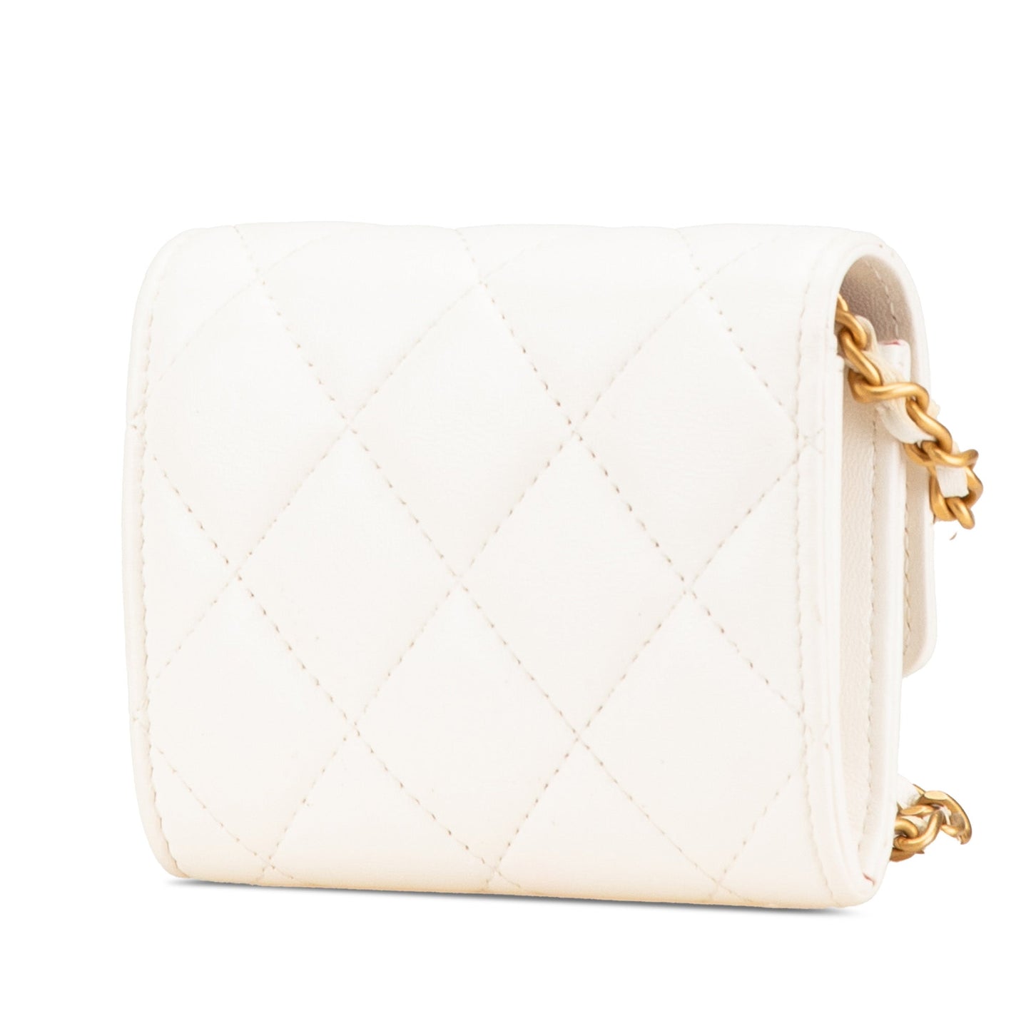 Chanel Quilted Lambskin Coco Love Card Holder On Chain White
