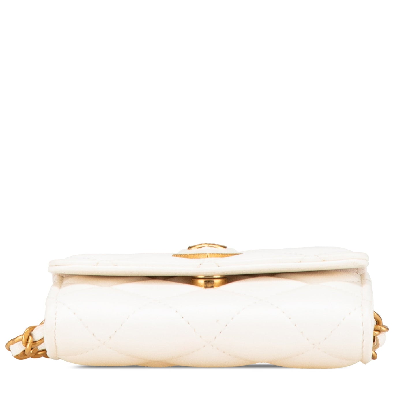 Chanel Quilted Lambskin Coco Love Card Holder On Chain White