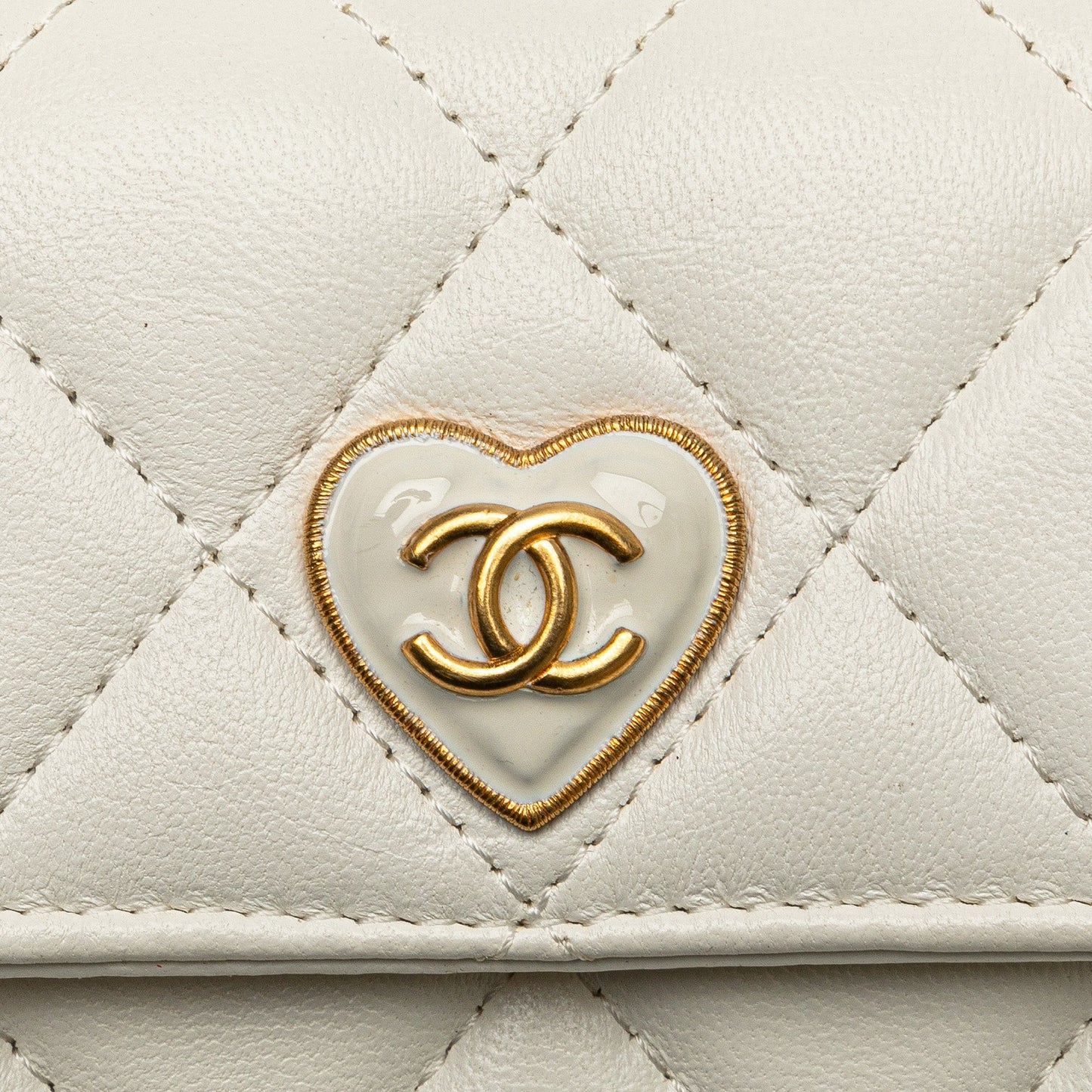 Chanel Quilted Lambskin Coco Love Card Holder On Chain White