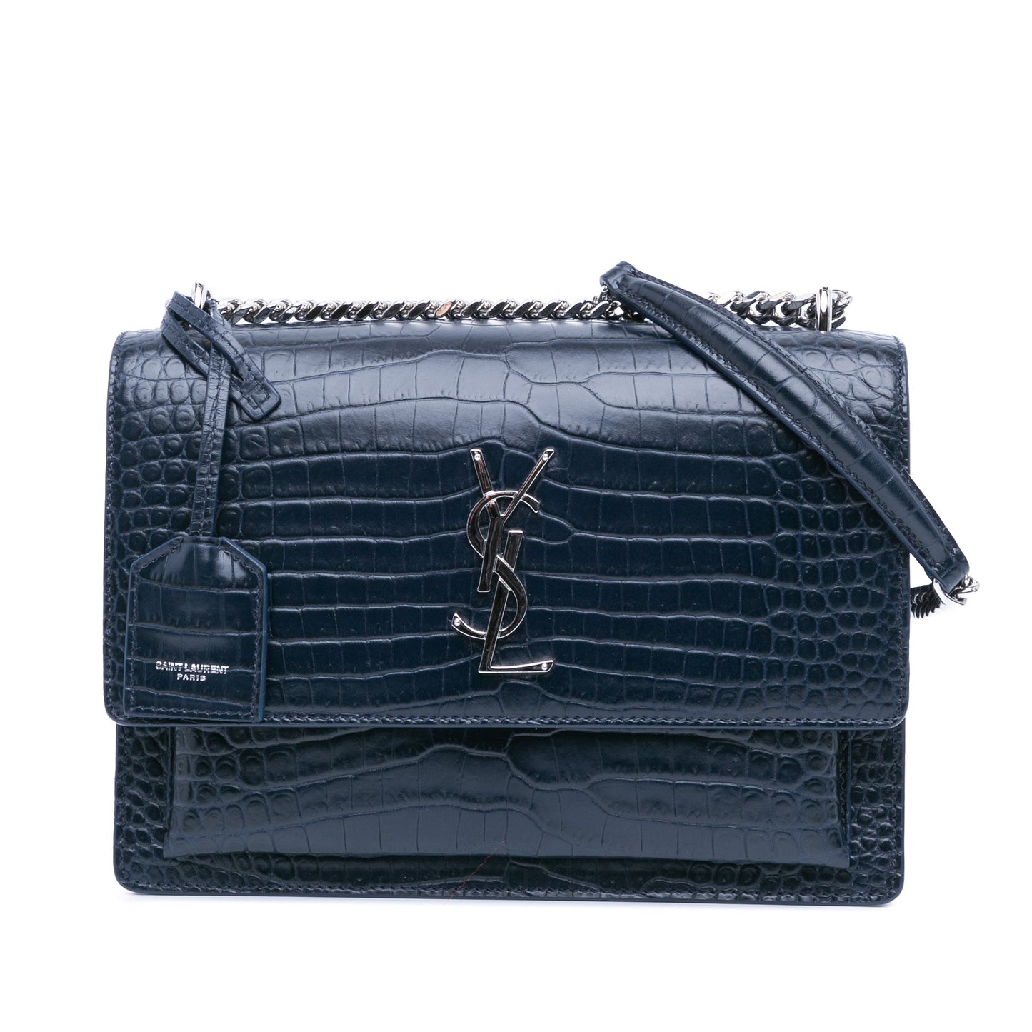 Saint Laurent Medium Croc Embossed Monogram Sunset Bag Blue