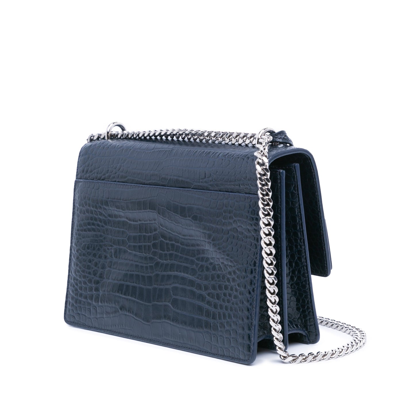Saint Laurent Medium Croc Embossed Monogram Sunset Bag Blue