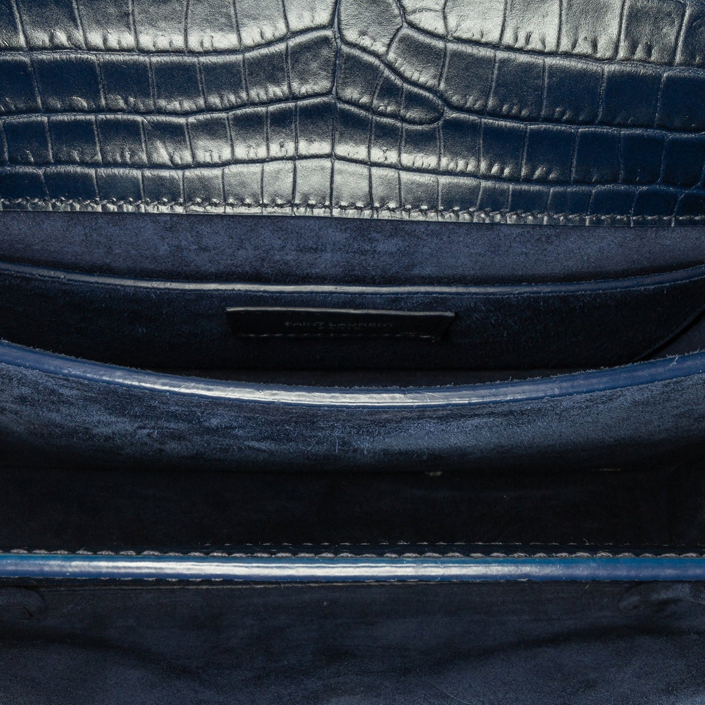 Saint Laurent Medium Croc Embossed Monogram Sunset Bag Blue