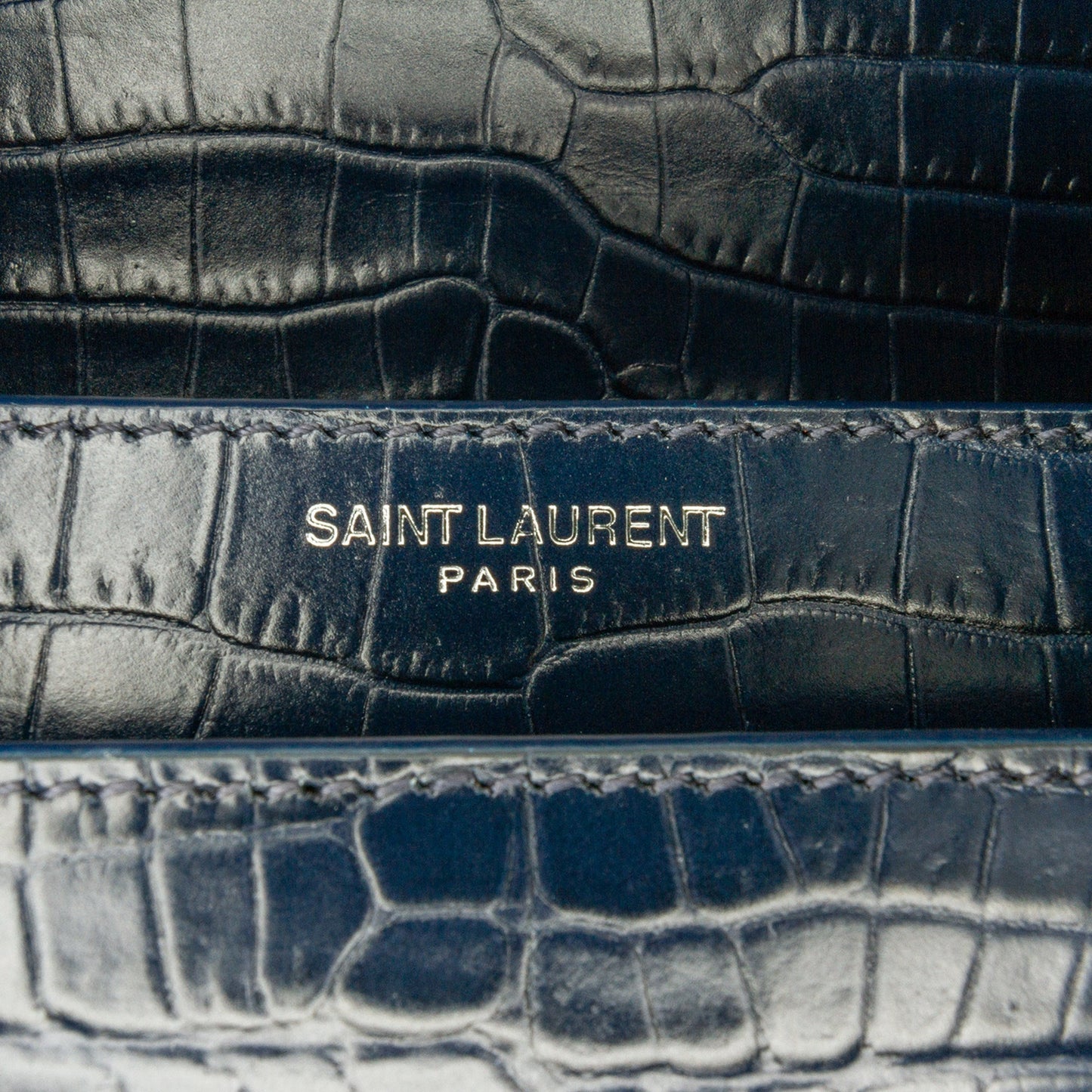 Saint Laurent Medium Croc Embossed Monogram Sunset Bag Blue